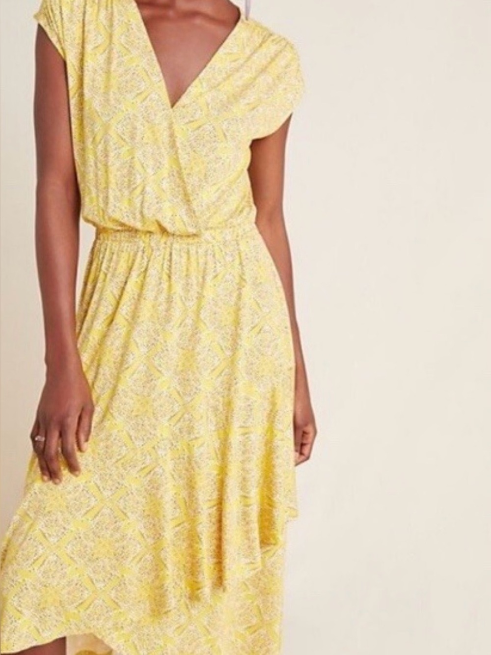 Anthropologie Yellow Printed High-Low Wrap Dress